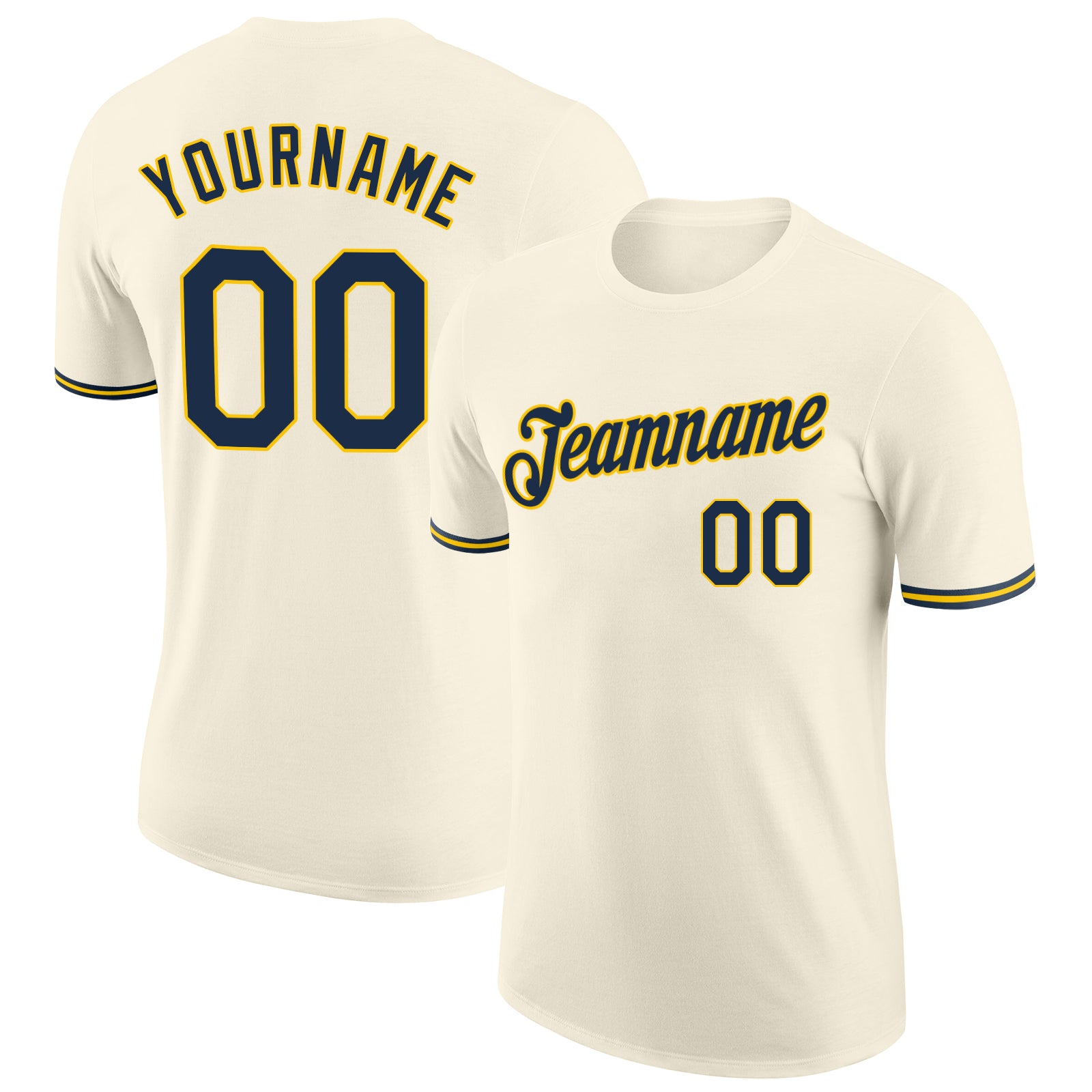 Custom Name and Number Performance T-Shirt in Cream Navy Gold - Personalized Team Shirt Personalized Cream Navy-Gold Performance