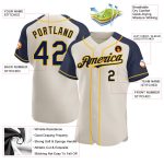 Personalized Navy Gold Baseball Jersey with Cream Raglan Sleeves Personalized Cream Navy-Gold Raglan Sleeves Baseball Jersey