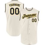 Personalized Navy-Gold Cream Baseball Jersey - Custom Sleeveless Sports Top Personalized Cream Navy-Gold Sleeveless Baseball