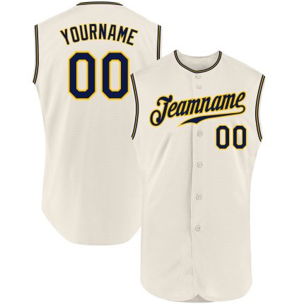 Personalized Navy-Gold Cream Baseball Jersey - Custom Sleeveless Sports Top Personalized Cream Navy-Gold Sleeveless Baseball