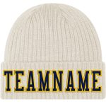 Personalized Navy Gold Stitched Cuffed Knit Hat - Stylish Cream Winter Headwear Personalized Cream Navy-Gold Stitched Cuffed