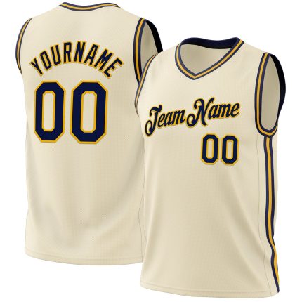 Personalized Navy Gold Basketball Jersey - Retro Throwback Design Personalized Cream Navy-Gold Throwback Basketball Jersey