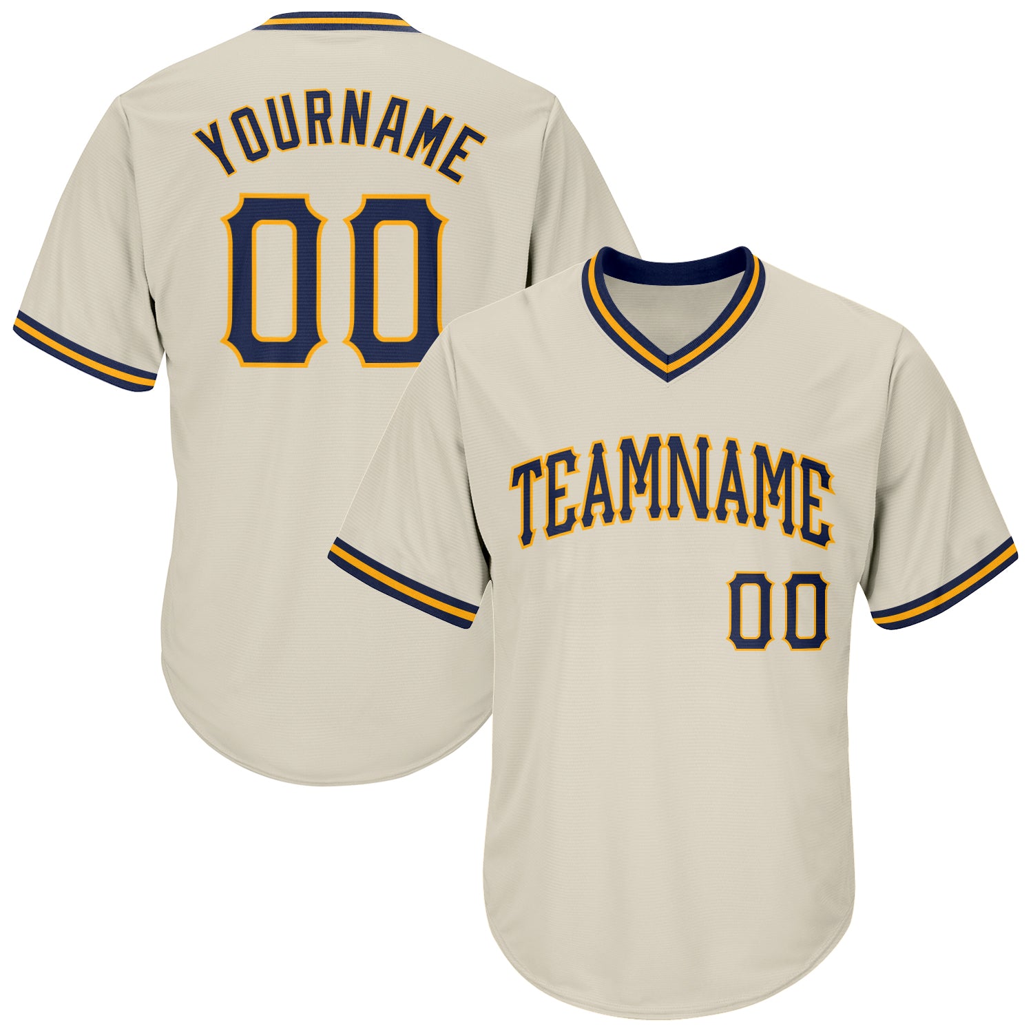 Personalized Navy Gold Baseball Jersey Shirt - Throwback Rib-Knit Design Personalized Cream Navy-Gold Throwback Rib-Knit