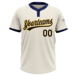 Personalized Unisex Softball Jersey in Cream Navy Gold - Two-Button Design Personalized Cream Navy-Gold Two-Button Unisex