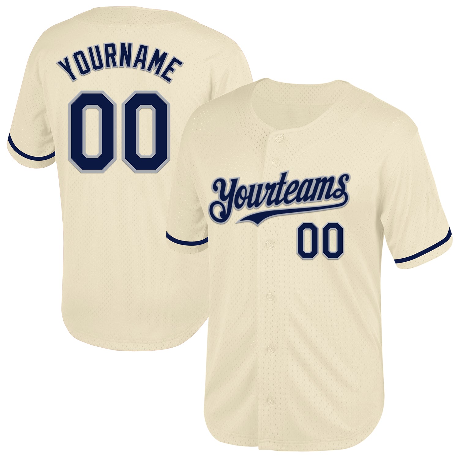 Custom Name & Number Personalized Baseball Jersey - Cream Navy-Gray Authentic Throwback Mesh Personalized Cream Navy-Gray