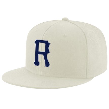 Personalized Adjustable Snapback Hat - Cream Navy Gray Stitched Style Personalized Cream Navy-Gray Stitched Adjustable Snapback