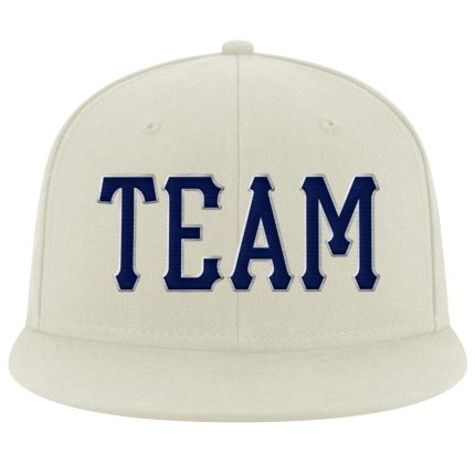 Personalized Adjustable Snapback Hat - Cream Navy Gray Stitched Style Personalized Cream Navy-Gray Stitched Adjustable Snapback