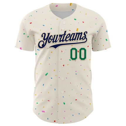 Custom Name and Number Authentic Baseball Jersey with 3D Pattern Design in Navy and Kelly Green - Personalized Confetti Style