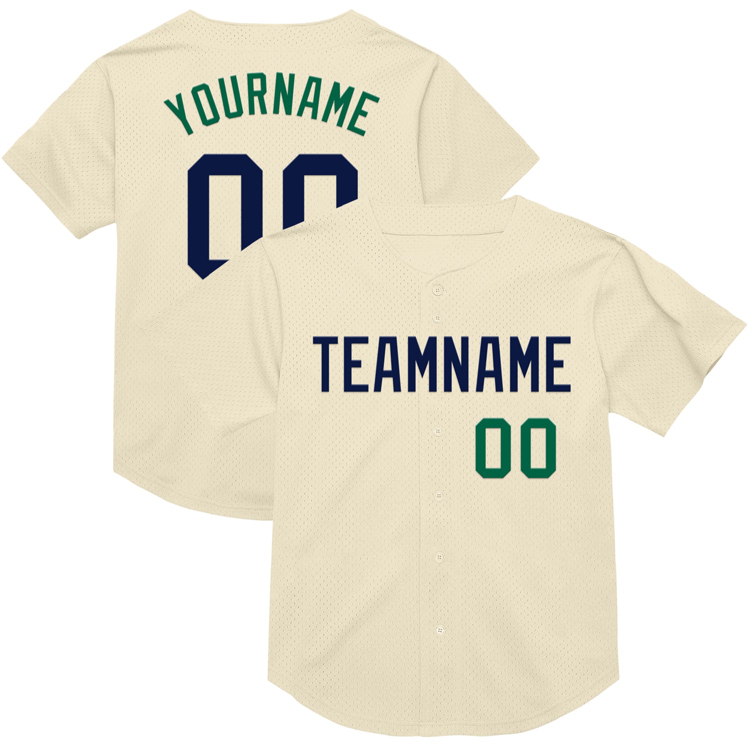 Custom Authentic Throwback Baseball Jersey - Personalized Cream Navy-Kelly Green with Name & Number Personalized Cream Navy-Kelly