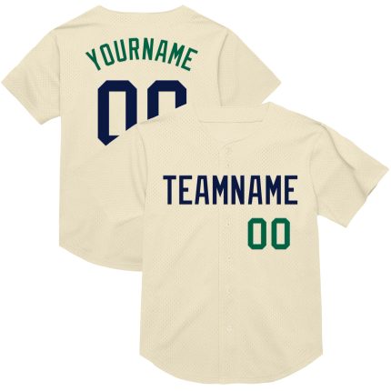 Personalized Cream Navy Kelly Green Mesh Baseball Jersey - Throwback Style Personalized Cream Navy-Kelly Green Mesh Throwback