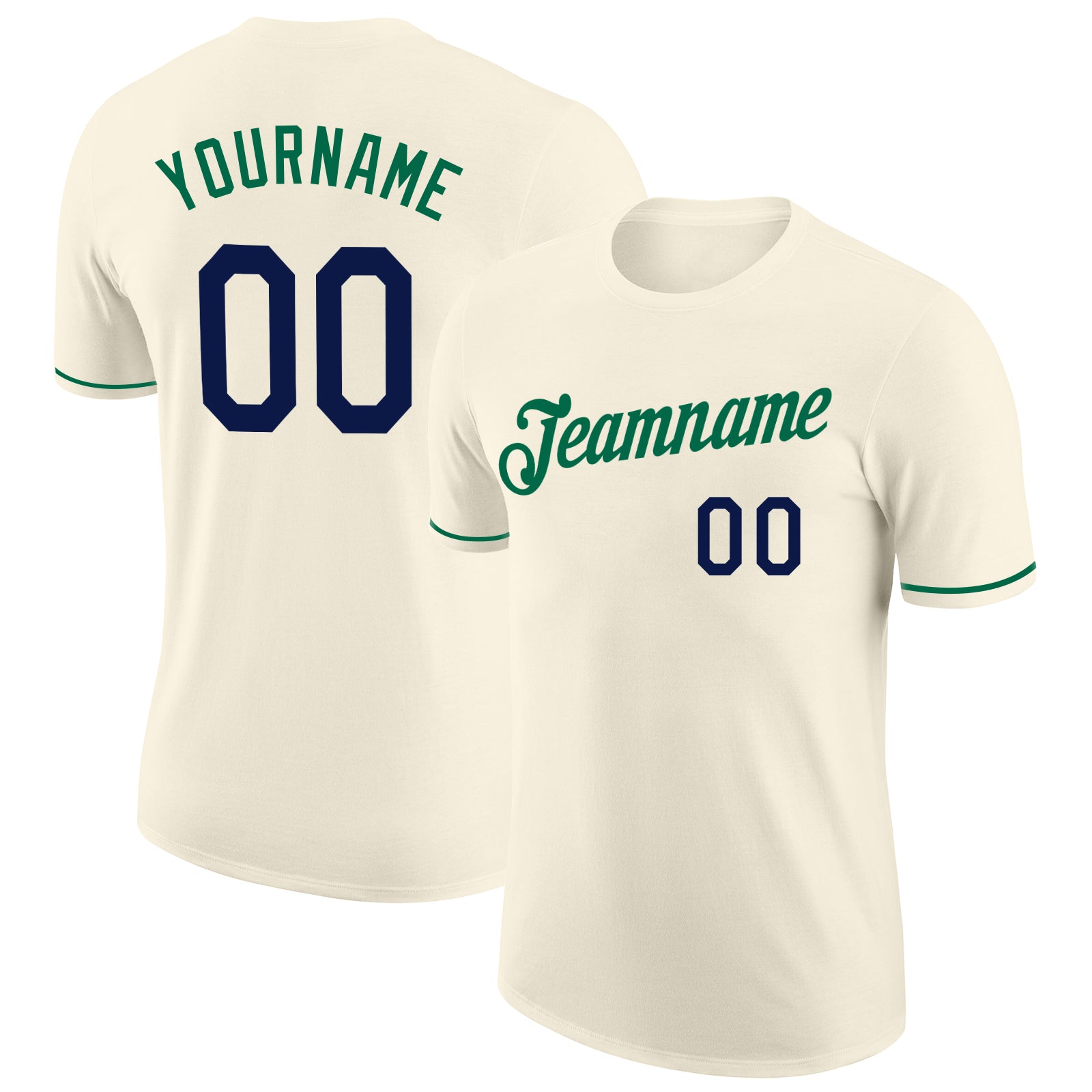 Custom Name and Number Performance T-Shirt in Cream and Navy-Kelly Green - Personalized Team Shirt Personalized Cream Navy-Kelly