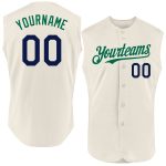 Personalized Navy Kelly Green Cream Sleeveless Baseball Jersey for Men Women Personalized Cream Navy-Kelly Green Sleeveless