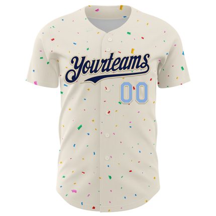 Personalized 3D Confetti Baseball Jersey in Cream Navy-Light Blue Personalized Cream Navy-Light Blue 3D Confetti Baseball