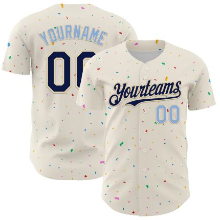 Personalized 3D Pattern Confetti Baseball Jersey Custom Name Number Cream Navy-Light Blue Personalized Cream Navy-Light Blue