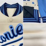Custom Name Number Two Tone Bomber Varsity Letterman Jacket Cream Navy Light Blue Full-Snap Personalized Cream Navy-Light