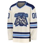 Custom Hockey Jersey with Personalized Name and Number - Cream Navy-Light Blue Team Apparel Personalized Cream Navy-Light