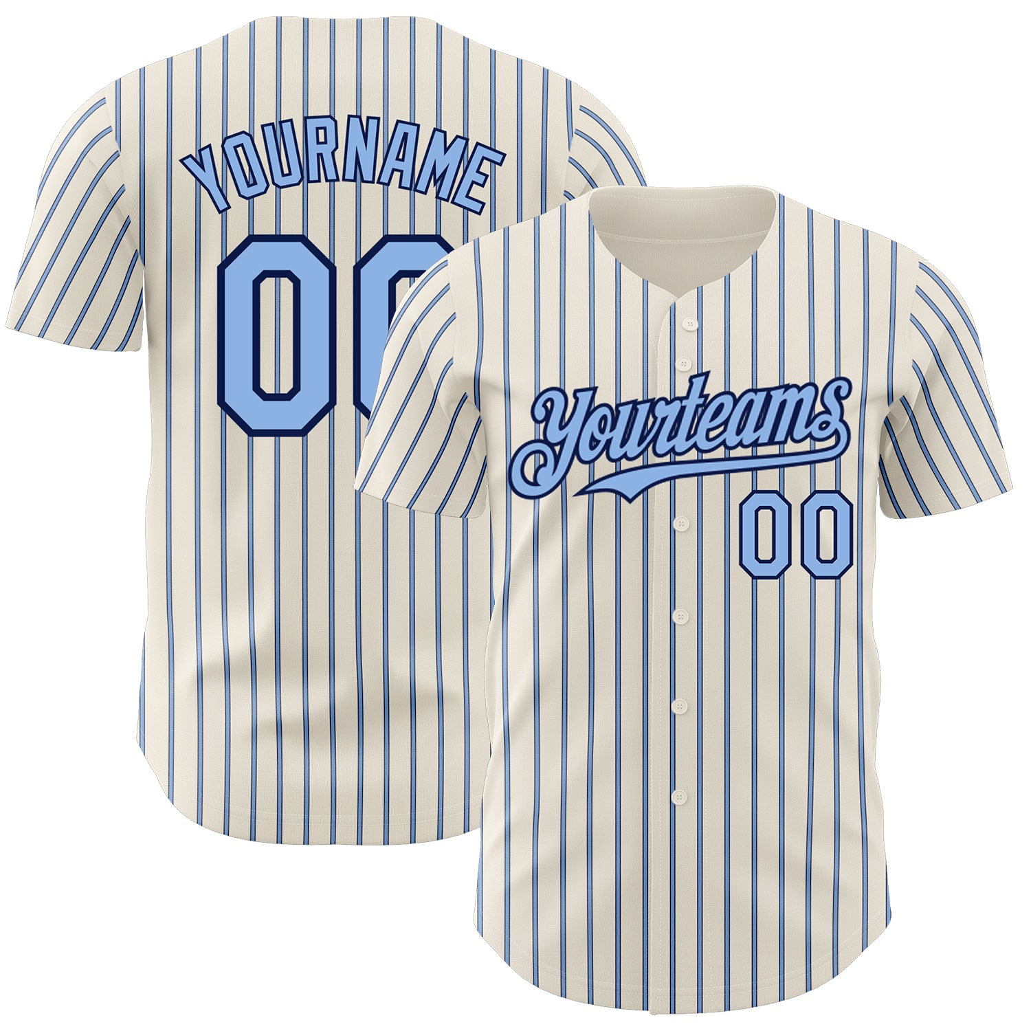 Personalized Light Blue-Navy Baseball Jersey with Cream Navy Light Blue Pinstripe Design Personalized Cream (Navy Light Blue