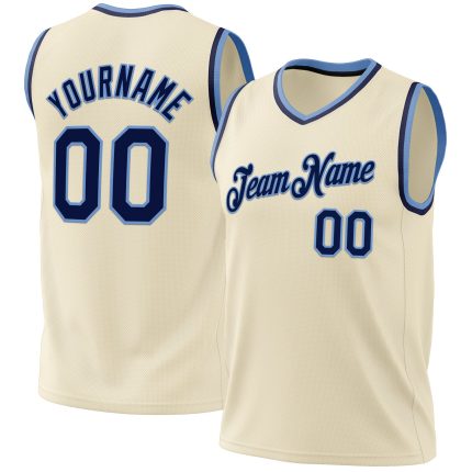 Personalized Light Blue Navy Cream Basketball Jersey Throwback Style Personalized Cream Navy-Light Blue Throwback Basketball