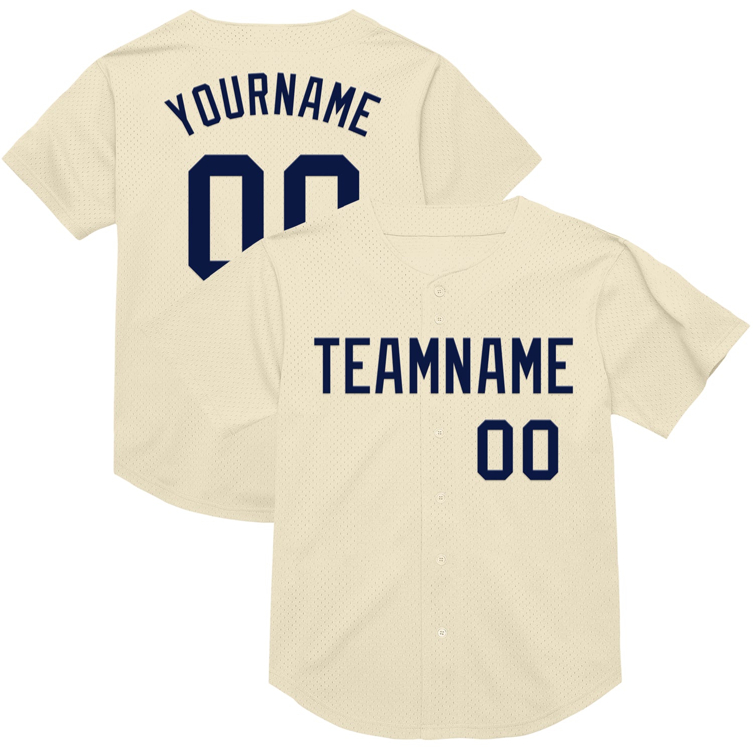 Personalized Navy Mesh Baseball Jersey - Authentic Throwback Style Cream Personalized Cream Navy Mesh Authentic Throwback