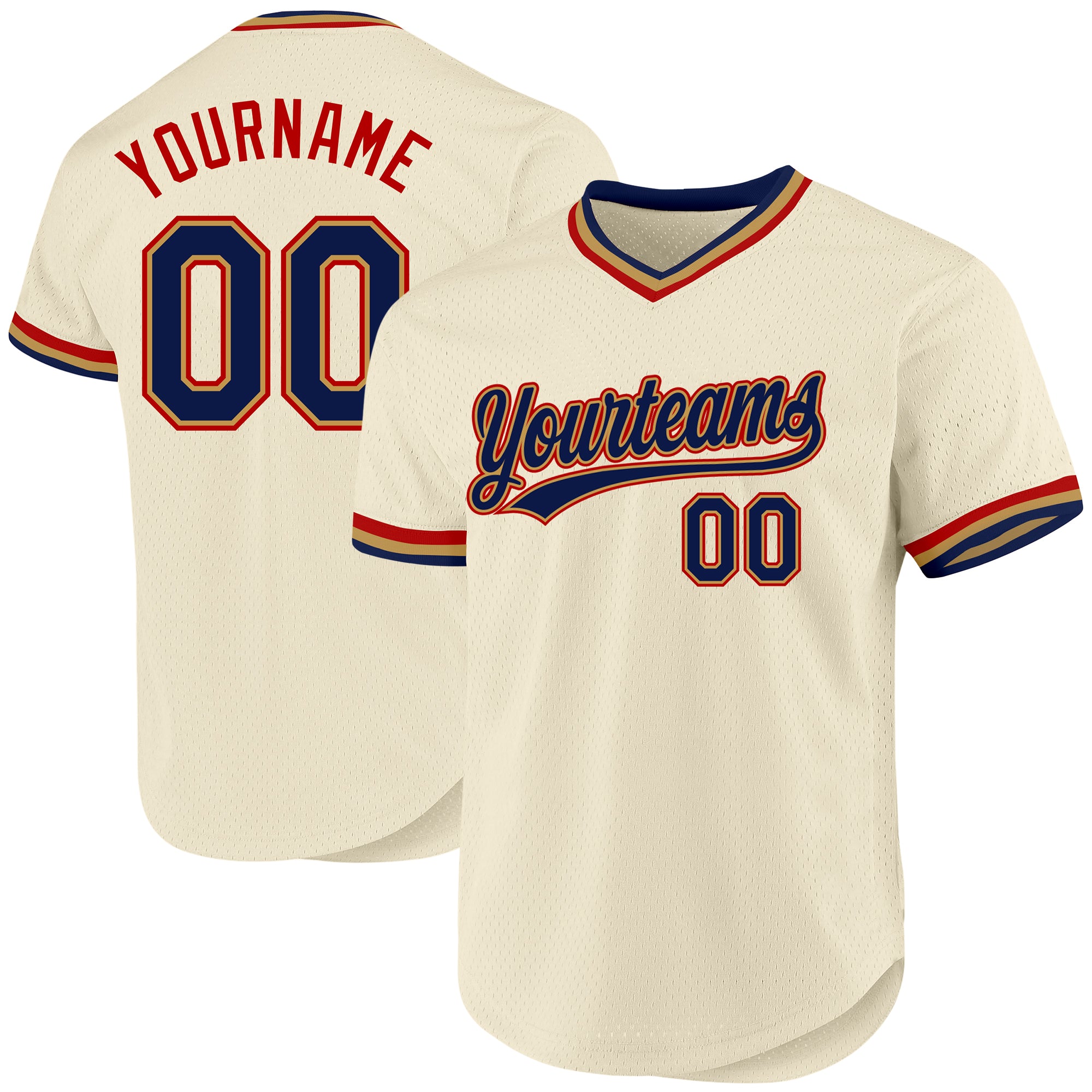 Custom Name Number Authentic Throwback Baseball Jersey Cream Navy Old Gold Red - Personalized Team Jersey Personalized Cream