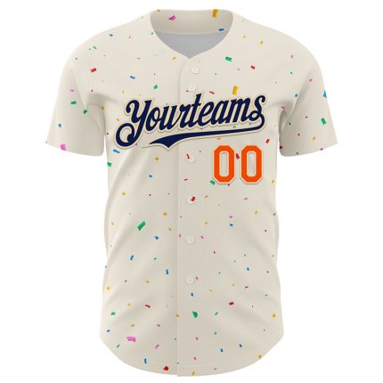 Personalized 3D Confetti Baseball Jersey in Cream Navy-Orange - Custom Sports Apparel Personalized Cream Navy-Orange 3D Confetti