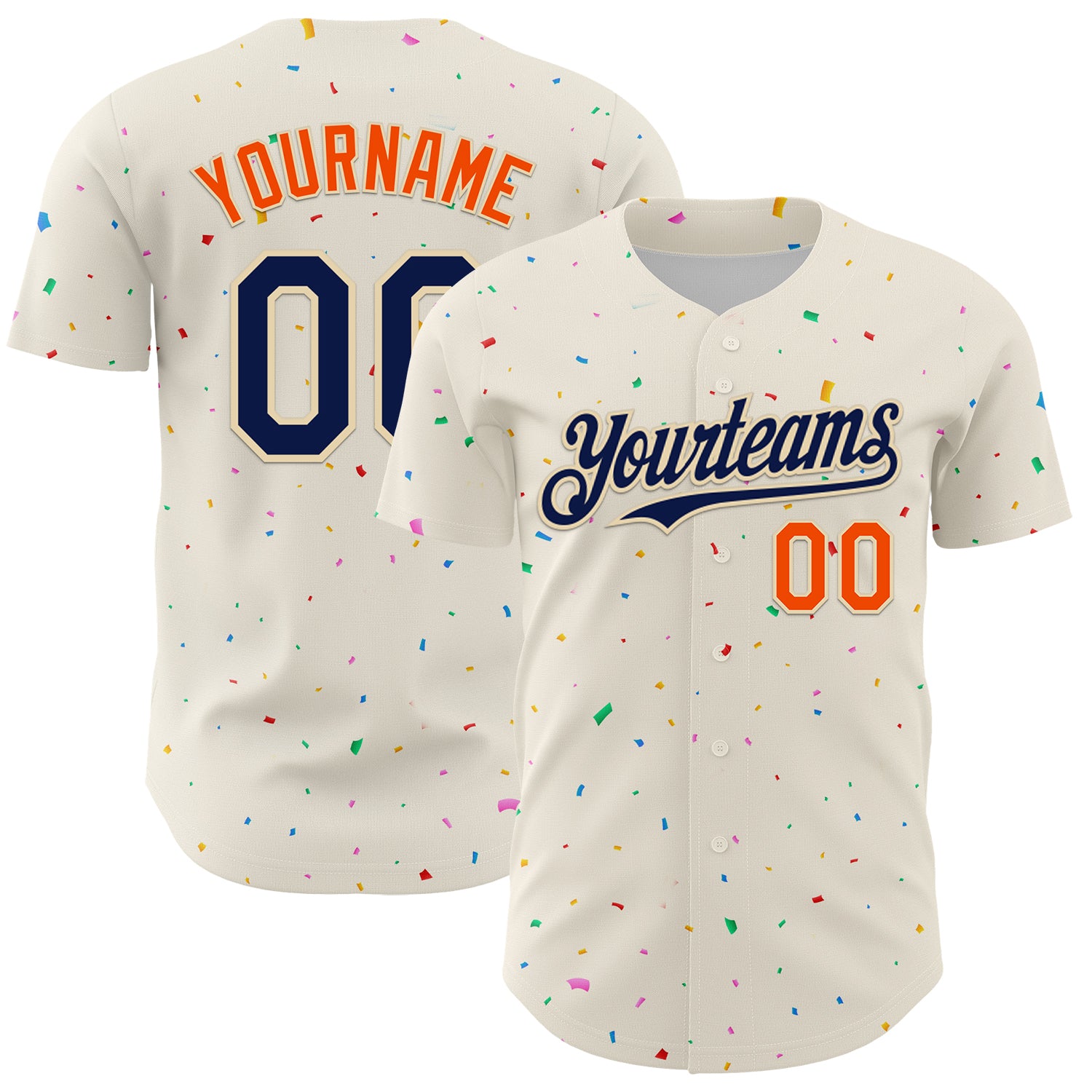 Personalized Authentic Baseball Jersey with Navy-Orange 3D Pattern, Custom Name and Number, Confetti Design Personalized