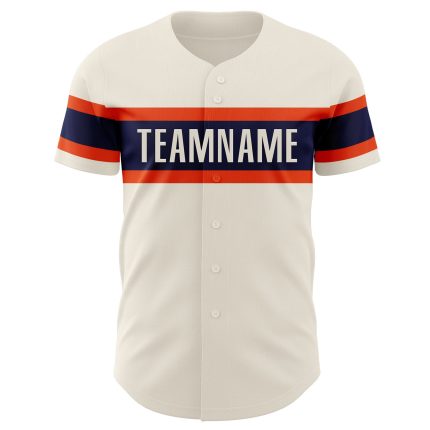Personalized Authentic Baseball Jersey in Cream with Navy-Orange Accents Personalized Cream Navy-Orange Authentic Baseball