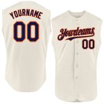 Custom Name & Number Personalized Baseball Jersey - Cream Navy-Orange Sleeveless Team Style Personalized Cream Navy-Orange