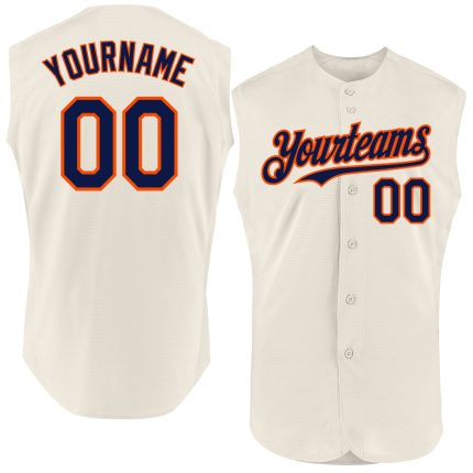 Custom Name & Number Personalized Baseball Jersey - Cream Navy-Orange Sleeveless Team Style Personalized Cream Navy-Orange
