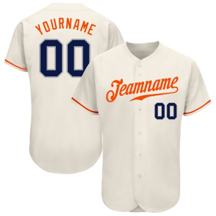 Custom Baseball Jersey - Cream Navy-Orange Color Personalization Available Personalized Cream Navy-Orange Baseball Jersey