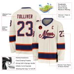 Personalized Hockey Jersey in Cream with Navy and Orange - Customizable Team Apparel Personalized Cream Navy-Orange Hockey