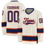 Personalized Hockey Jersey in Cream with Navy and Orange - Customizable Team Apparel Personalized Cream Navy-Orange Hockey