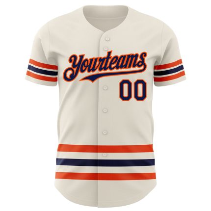 Personalized Team Baseball Jersey with Custom Name and Number - Cream Navy-Orange Line Authentic Design Personalized Cream