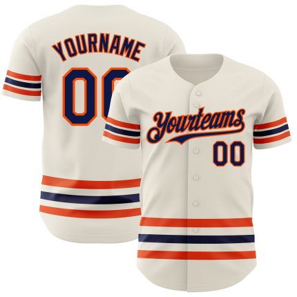 Personalized Team Baseball Jersey with Custom Name and Number - Cream Navy-Orange Line Authentic Design Personalized Cream