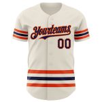 Custom Navy-Orange Line Baseball Jersey - Personalized Team Jersey for Sports Fans Personalized Cream Navy-Orange Line Baseball
