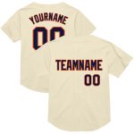 Personalized Navy Orange Baseball Jersey - Cream Mesh Throwback Style Personalized Cream Navy-Orange Mesh Throwback Baseball