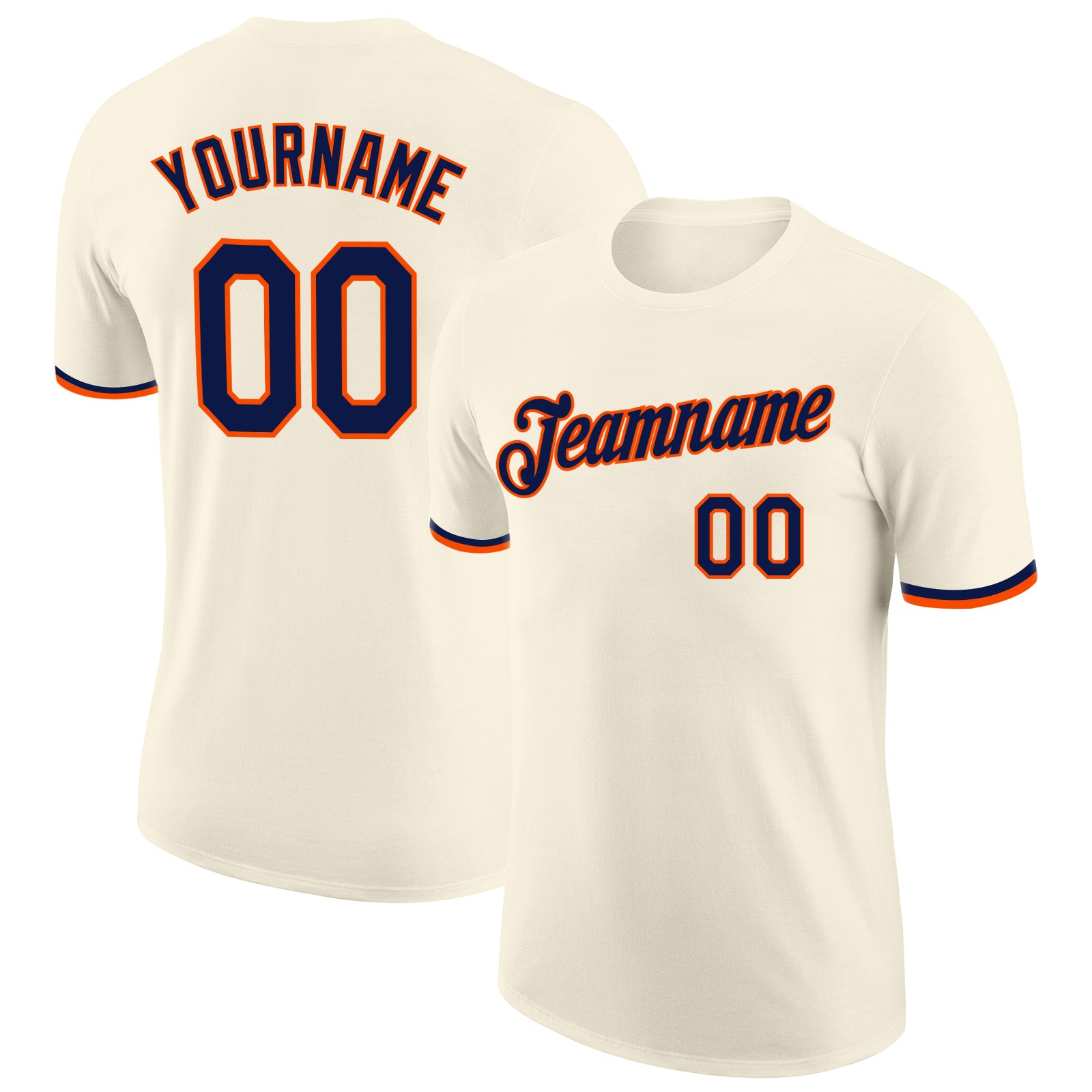 Custom Name and Number Performance T-Shirt in Cream Navy-Orange for Teams Personalized Cream Navy-Orange Performance T-Shirt