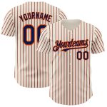 Custom Navy-Orange Pinstripe Baseball Jersey with Personalized Name and Number - Authentic Team Apparel Personalized Cream