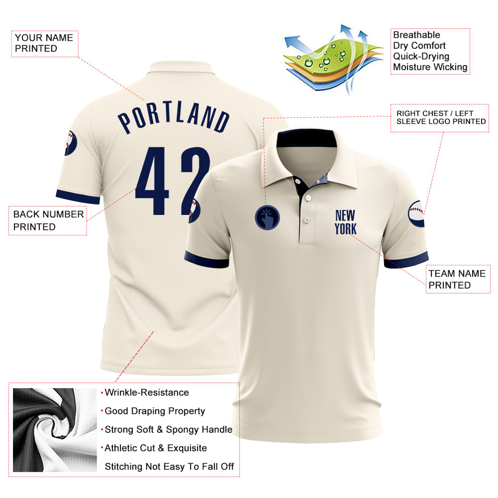 Personalized Cream Navy Performance Golf Polo Shirt Team Custom Name and Number Custom Name and Number Golf Polo Shirt - Personalized Cream Navy Performance Team Apparel Personalized Cream Navy Performance - Image 3