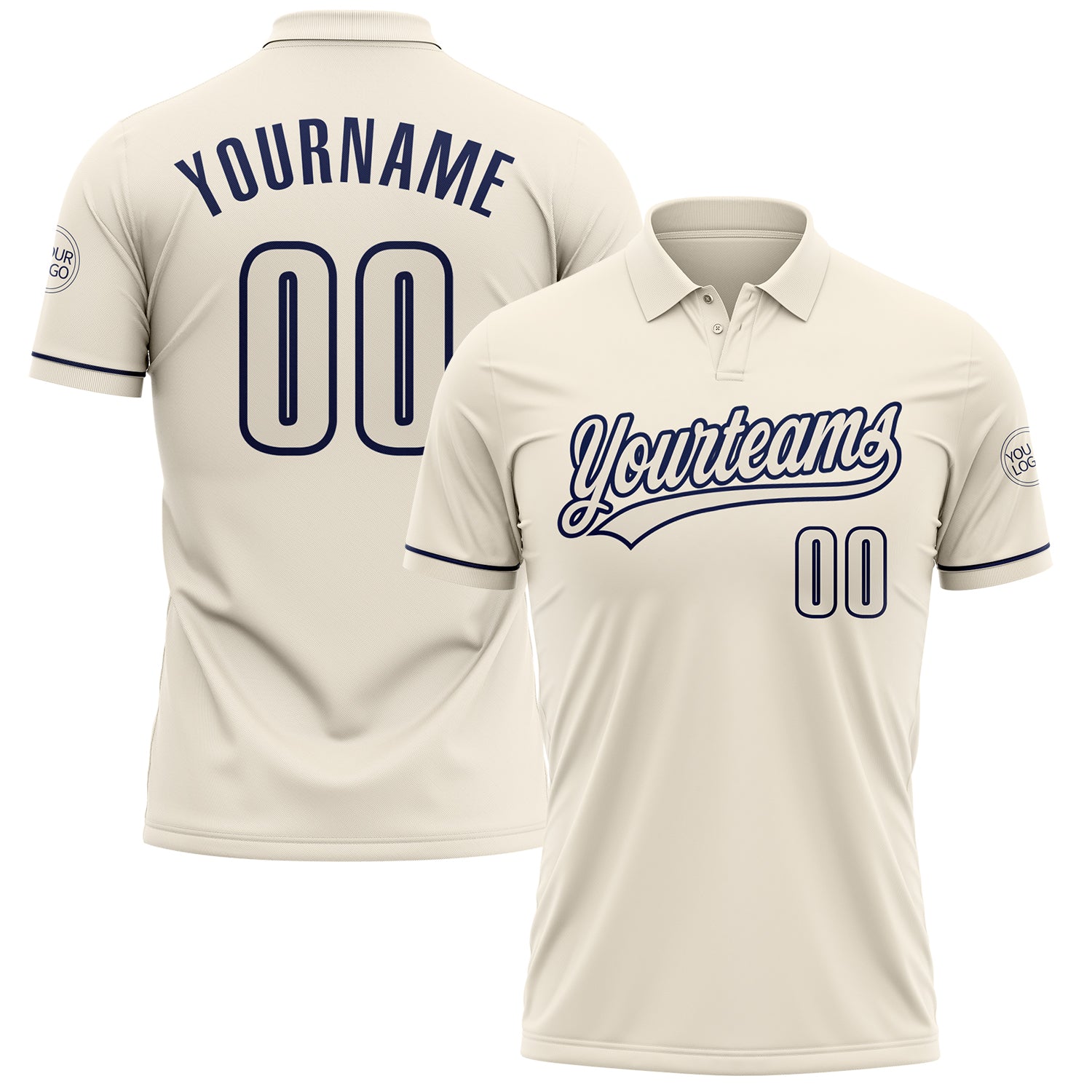 Custom Team Name Number Golf Polo Shirt - Personalized Cream Navy Performance Personalized Cream Navy Performance Vapor Golf
