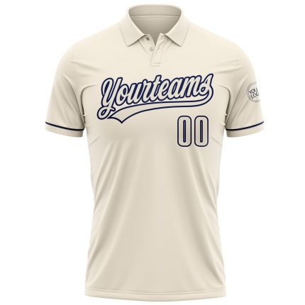 Custom Team Name Number Golf Polo Shirt - Personalized Cream Navy Performance Personalized Cream Navy Performance Vapor Golf
