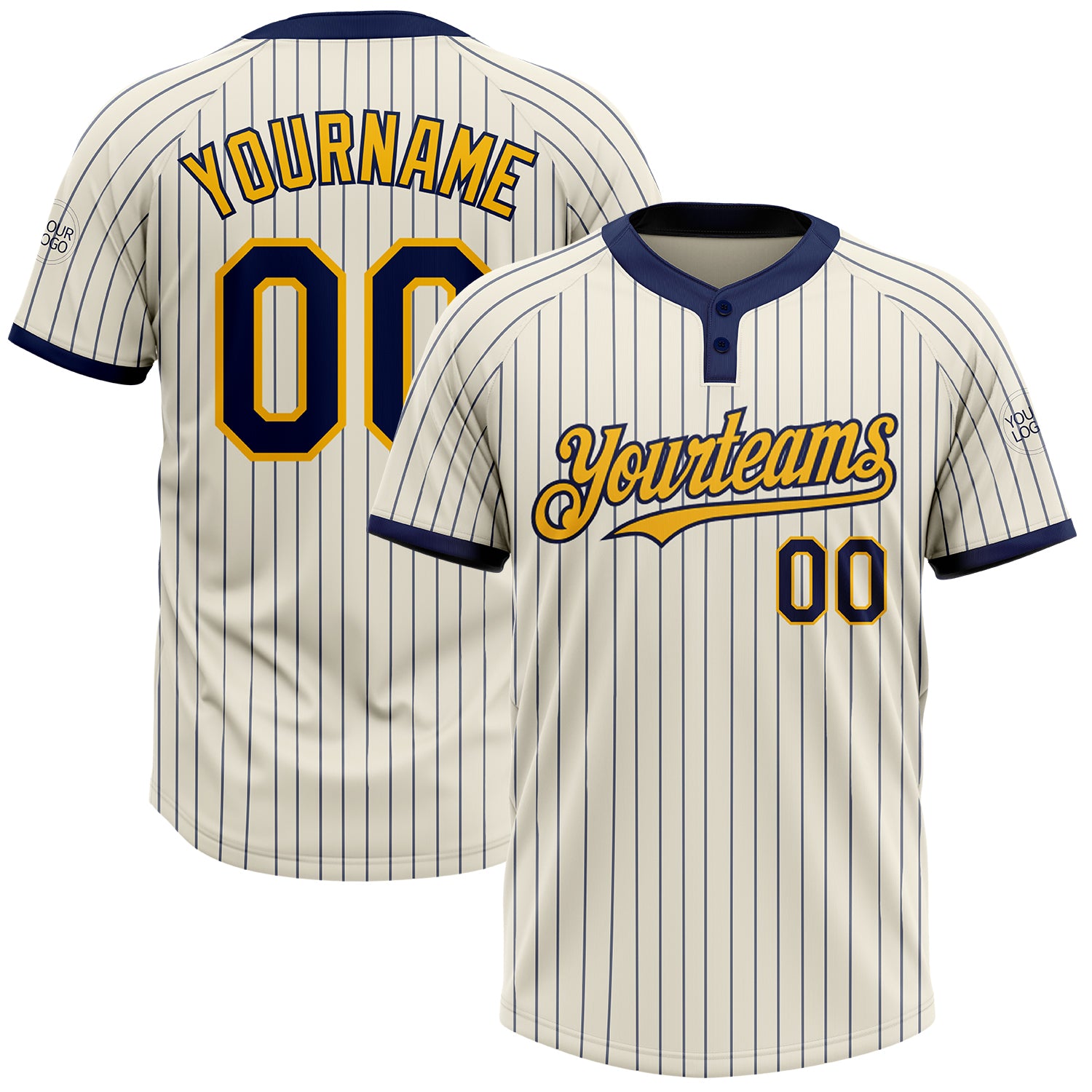 Custom Name Number Softball Jersey Personalized Cream Navy Pinstripe Two-Button Unisex Design Personalized Cream Navy Pinstripe
