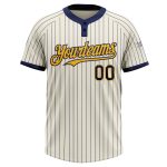 Personalized Gold Two-Button Unisex Softball Jersey in Cream Navy Pinstripe Personalized Cream Navy Pinstripe Gold Two-Button