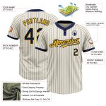 Personalized Gold Two-Button Unisex Softball Jersey in Cream Navy Pinstripe Personalized Cream Navy Pinstripe Gold Two-Button