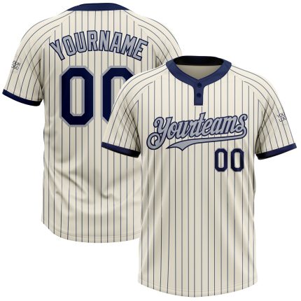 Personalized Navy Cream Gray Two-Button Unisex Softball Jersey - Custom Sports Apparel Personalized Cream Navy Pinstripe