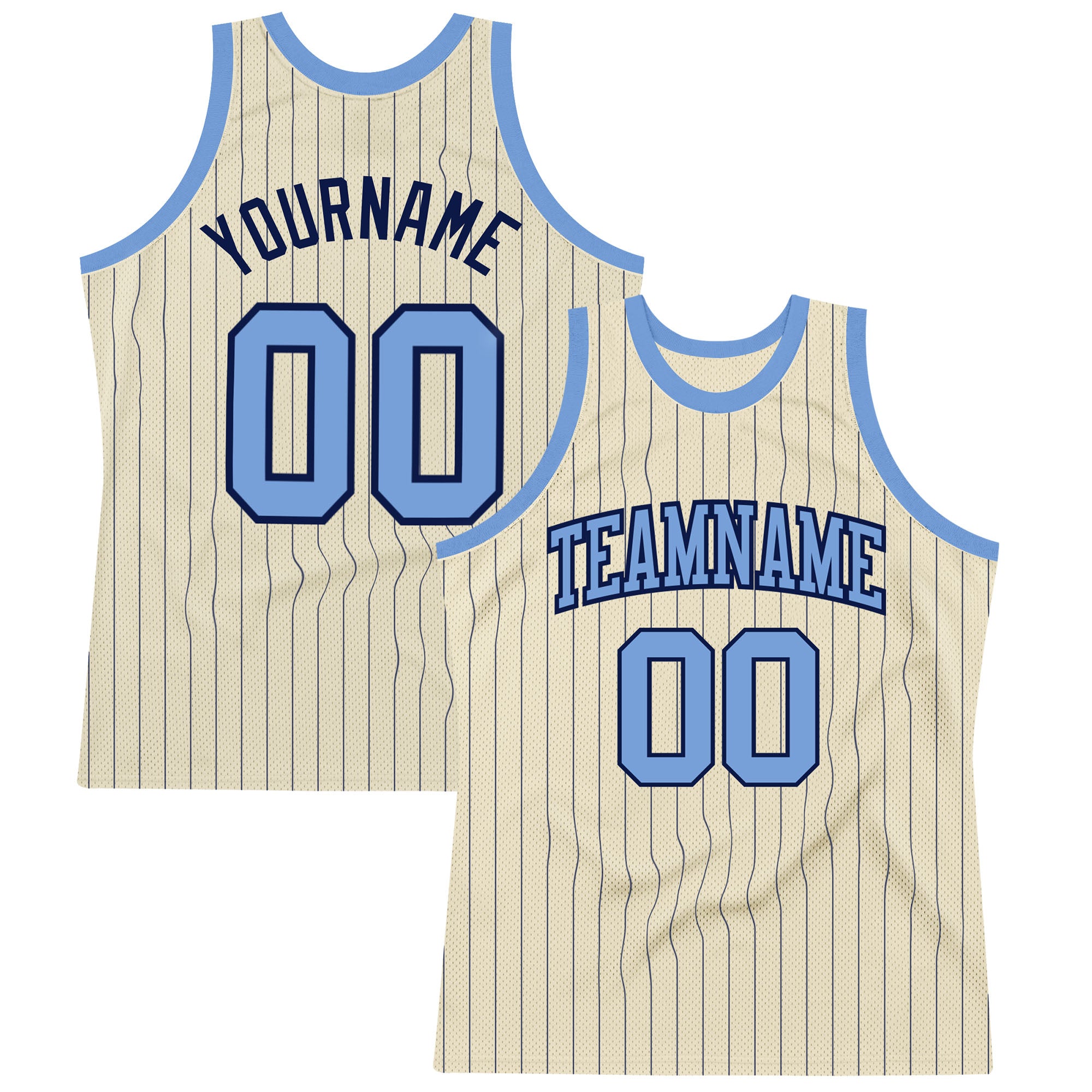 Custom Name Number Authentic Basketball Jersey Cream Navy Pinstripe Light Blue Personalized Team Apparel Personalized Cream