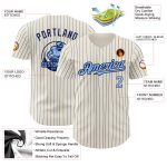 Personalized Light Blue Cream Navy Pinstripe Baseball Jersey for Men 2 Personalized Cream Navy Pinstripe Light Blue Baseball