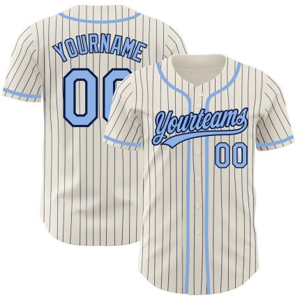 Personalized Light Blue Navy Pinstripe Baseball Jersey for Men and Women Personalized Cream Navy Pinstripe Light Blue Baseball