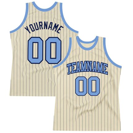 Personalized Light Blue Basketball Jersey with Cream Navy Pinstripe Personalized Cream Navy Pinstripe Light Blue Basketball