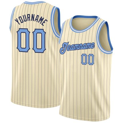 Custom Personalized Basketball Jersey with Name and Number - Light Blue Navy Pinstripe Authentic Team Apparel Personalized
